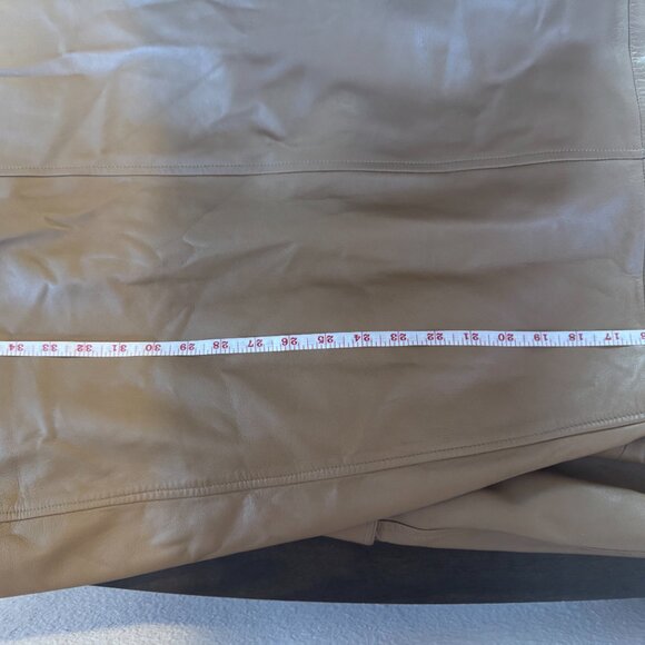 Vintage Chic Peruzzi Italy Caramel Brown Leather Tie Trench Coat Sz Lg - Picture 13 of 13